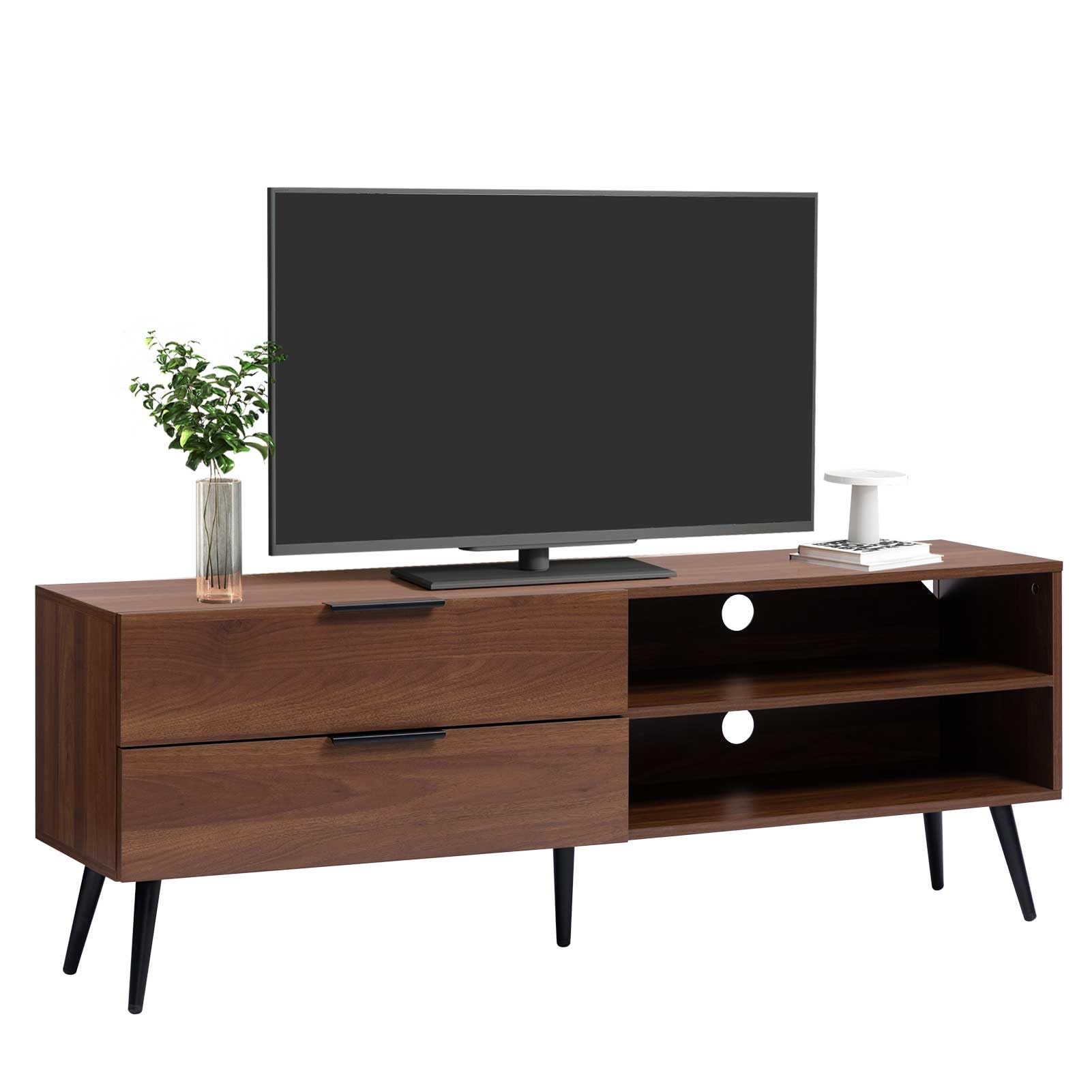 HollyHOME 53"(L) Retro Brown Wood TV Stand(with 2 Drawers）