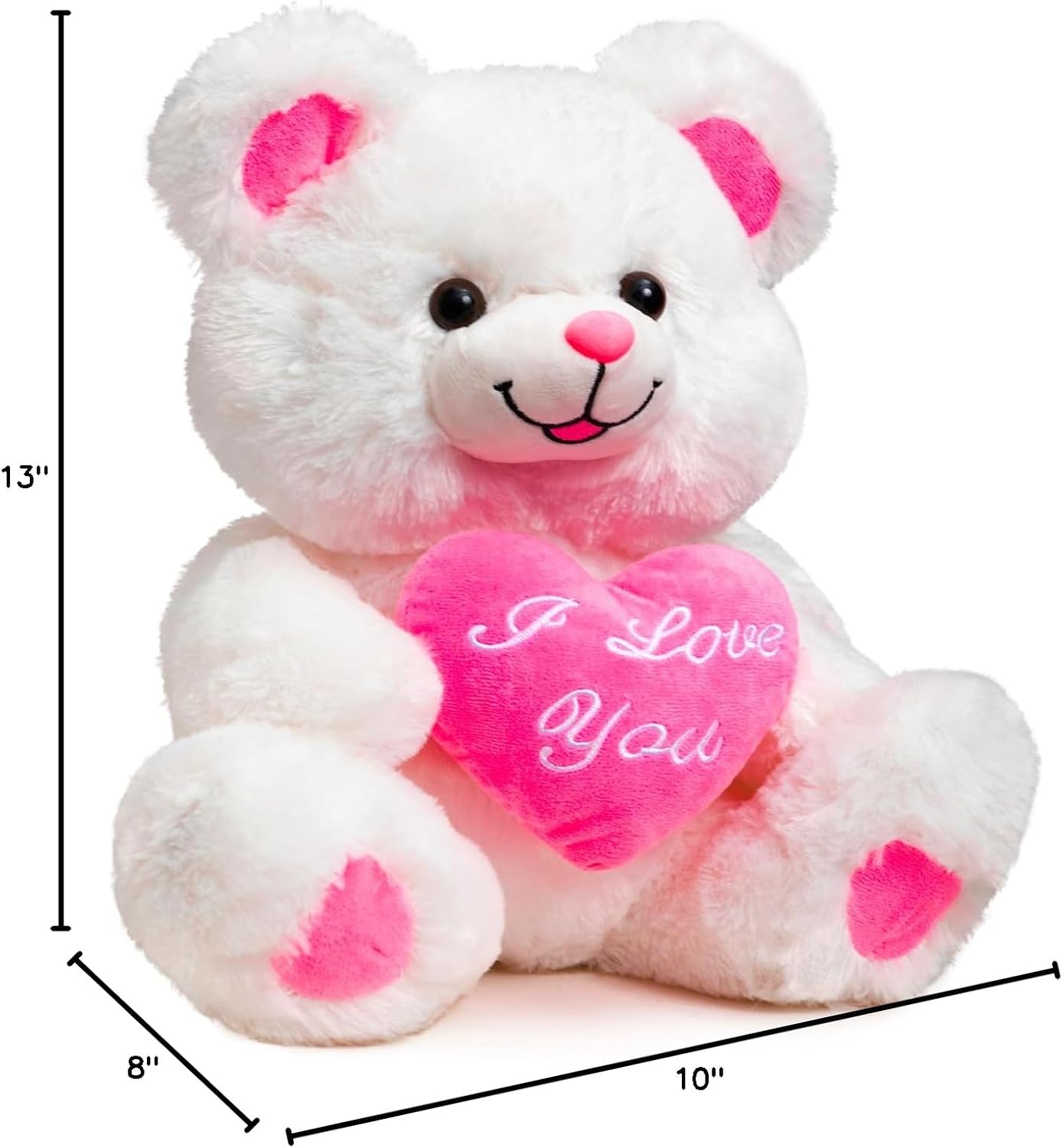 HollyHOME Teddy Bear with Pink Heart Plush Bear That Says I Love You and Blushes LED Stuffed Toys for Girlfriend and Kids Valentine's Day 13 inch White