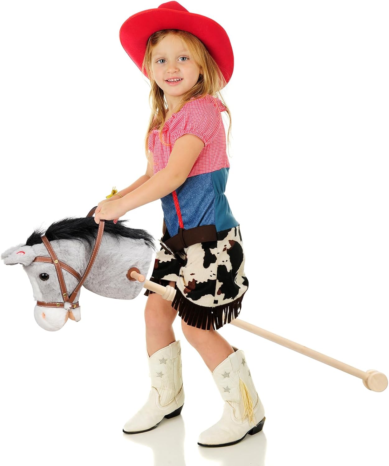 HollyHOME Stick Horse Plush Handcrafted Hobby Horse on a Stick with Wood Wheels Real Pony Neighing and Galloping Sounds for Kids Toddlers Beige 36 Inches(AA Batteries Required)