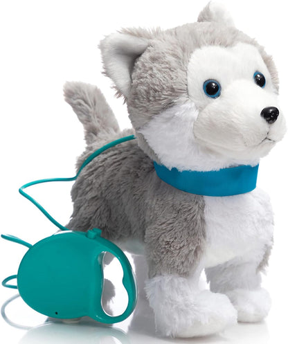 HollyHOME Plush Animated Puppy Husky Puppy Dog Toy Pet with Remote Control Leash Walking, Barking and Waging tails Electronic Puppy 12 Inches Gifts for Kids