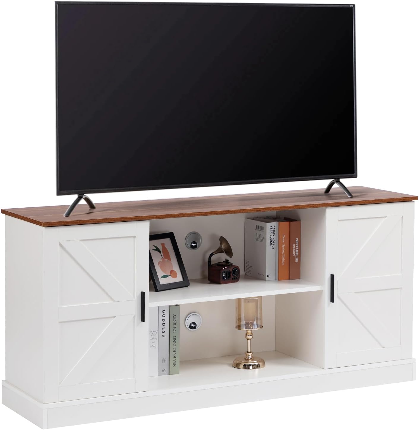 HollyHOME White Farmhouse TV Stand for Televisions up to 65”