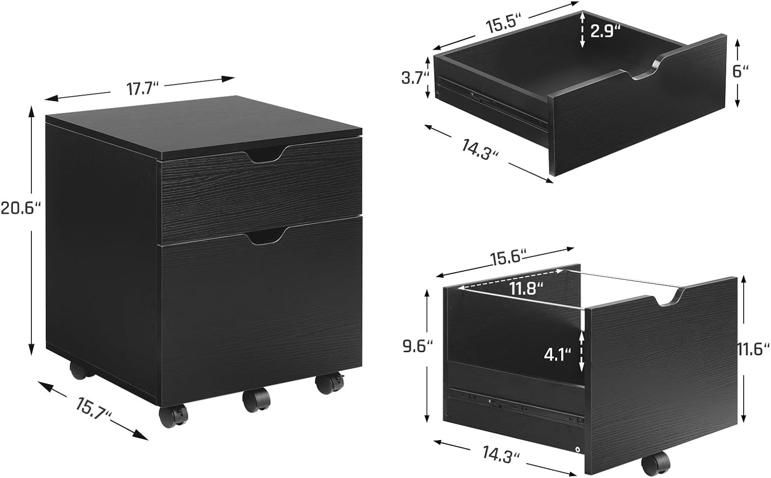 HollyHOME Black 2 Drawers Filing File Cabinet