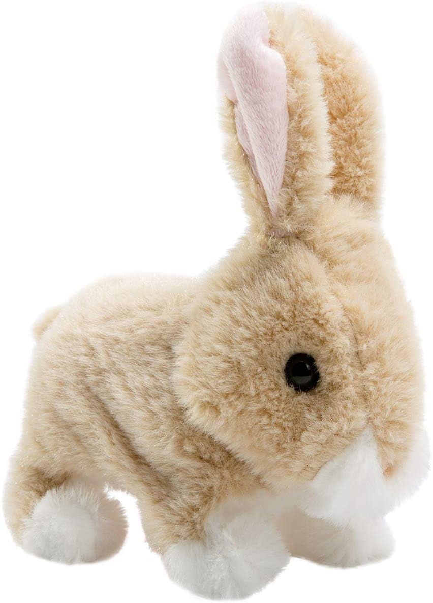 HollyHOME Plush Rabbit Easter Electronic Interactive Toy Jumping,Wiggle Ears,Mouth Moving Bunny Toy 7 Inches Tan Gifts for Kids