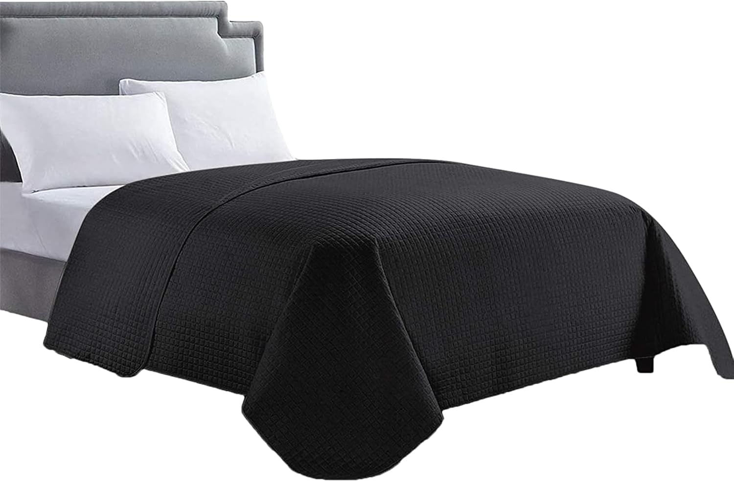 HollyHOME Luxury Checkered Super Soft Solid Single Pinsonic Bed Quilt Bedspread Bed Cover, Black, Twin