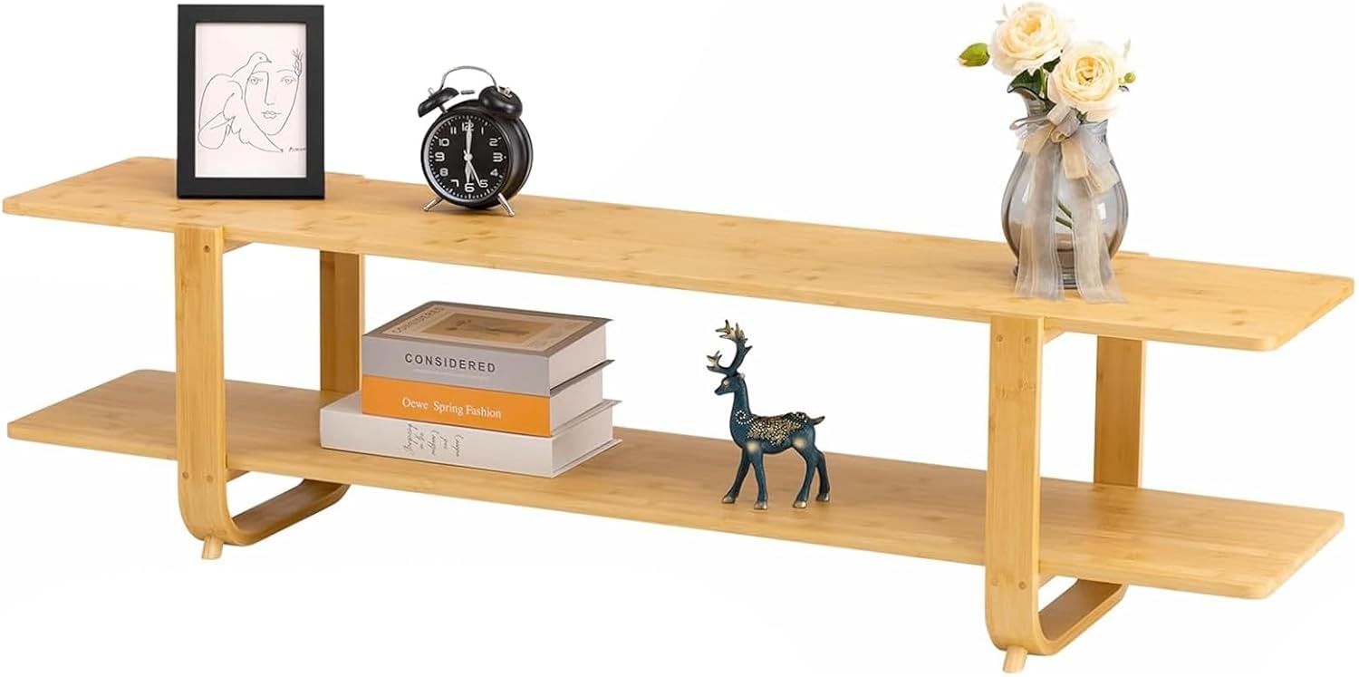 HollyHOME 55"(L) Burlywood Bamboo TV Stand with Storage