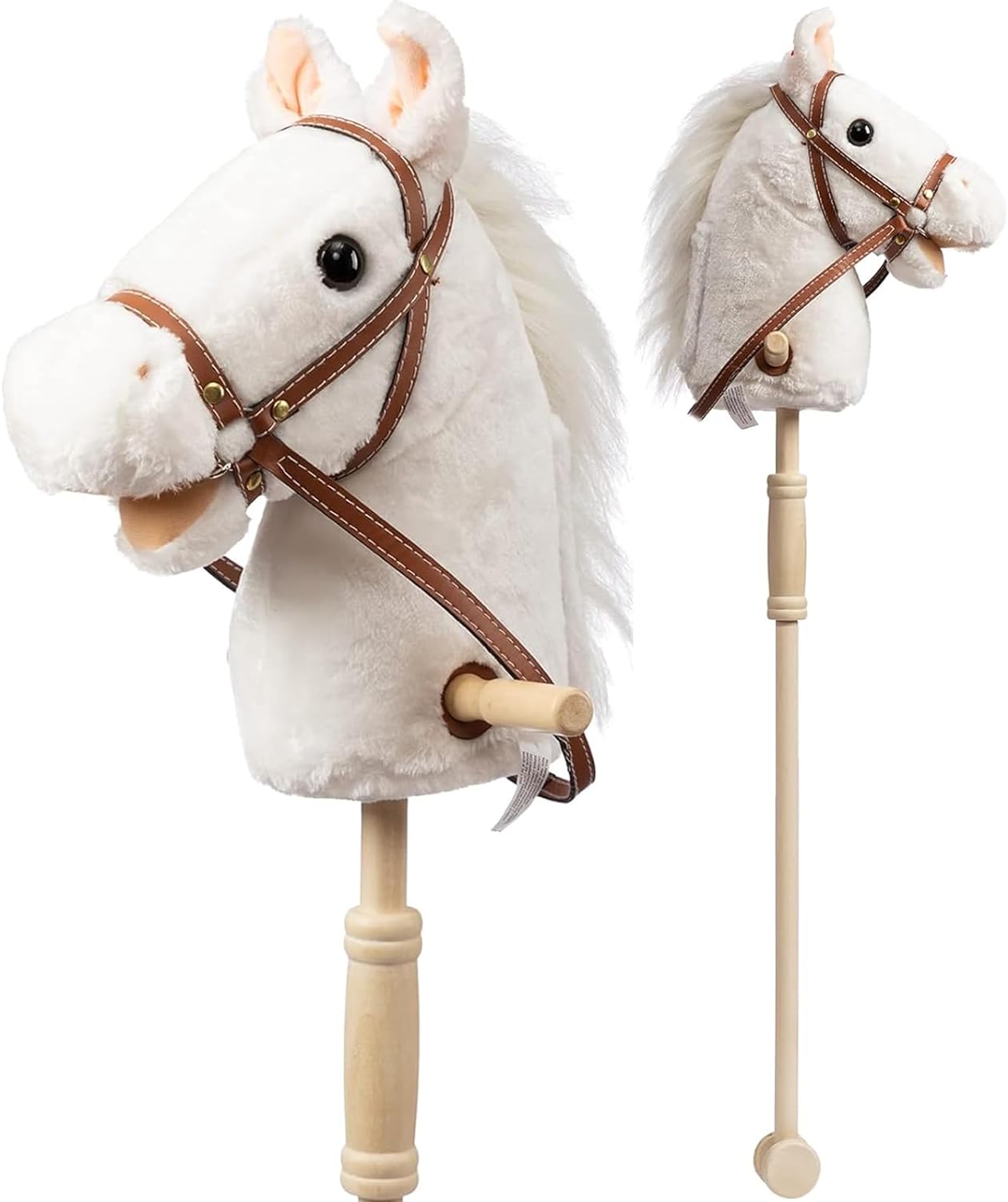 HollyHOME Stick Horse Plush Handcrafted Hobby Horse on a Stick with Wood Wheels Real Pony Neighing and Galloping Sounds for Kids Toddlers White 36 Inches(AA Batteries Required)