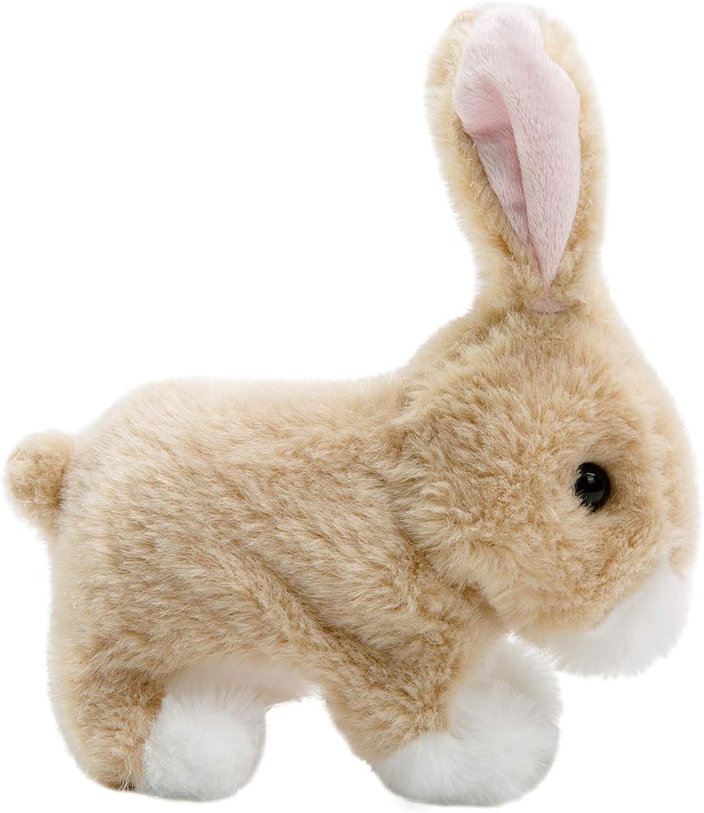 HollyHOME Plush Rabbit Easter Electronic Interactive Toy Jumping,Wiggle Ears,Mouth Moving Bunny Toy 7 Inches Tan Gifts for Kids