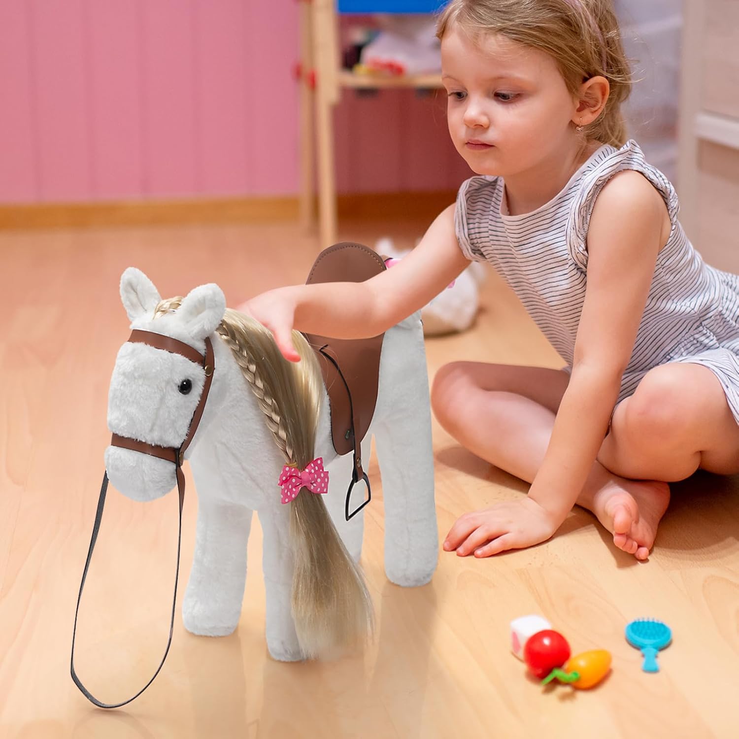 HollyHOME Stuffed Animal Unicorn Horse Pretty Plush Unicorn Pony Toy Pretend Play Horse 11 inches White