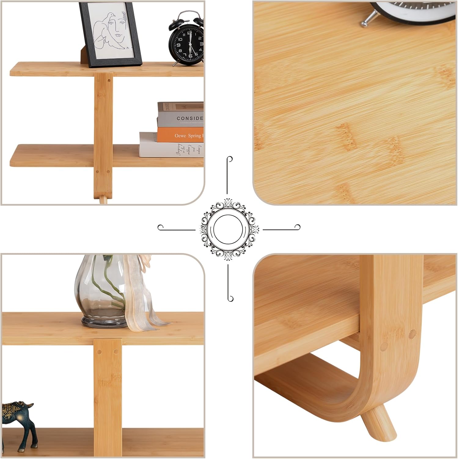 HollyHOME 55"(L) Burlywood Bamboo TV Stand with Storage
