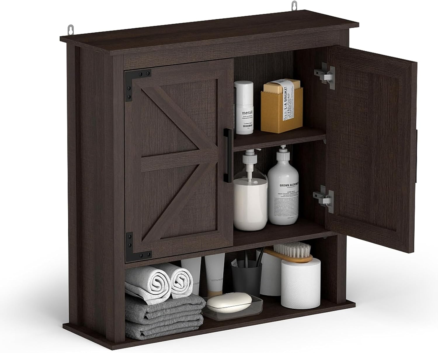 HollyHOME Farmhouse Wall Wood Medicine Cabinet for Bathroom, Kitchen, Laundry Room, Living Room, Dark Brown