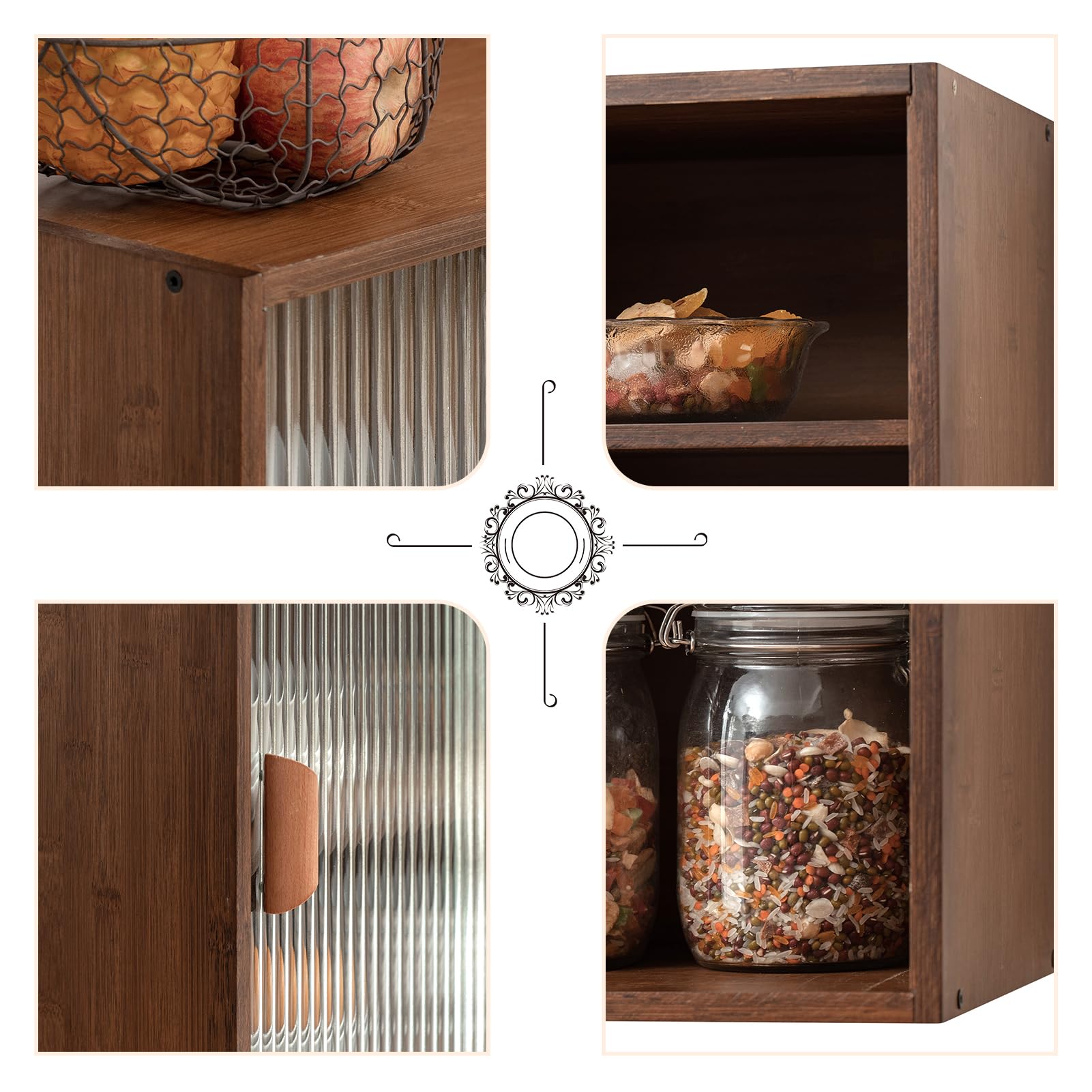 HollyHOME 41.3"(H) Wooden Storage Cabinet with Glass Doors