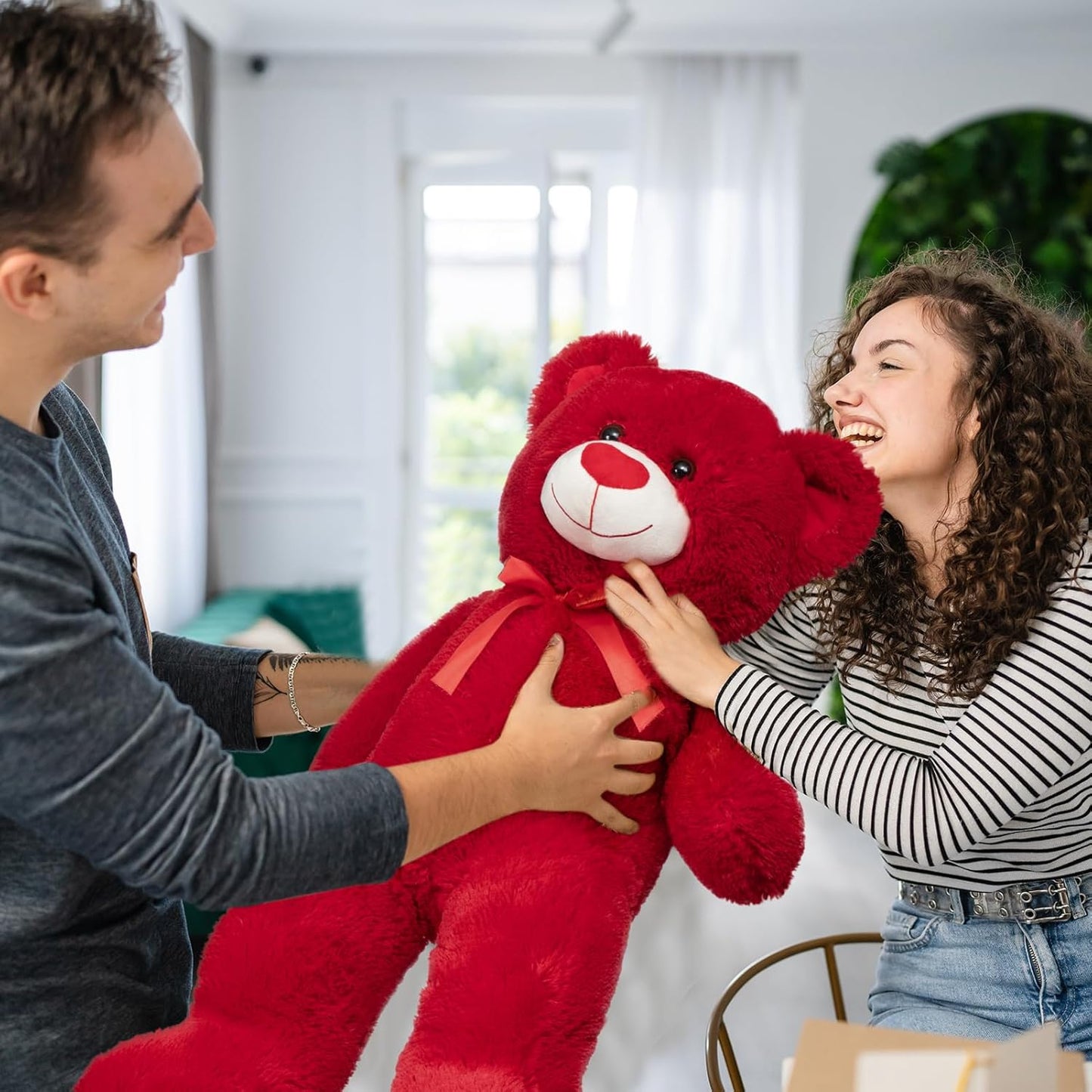 HollyHOME Big Teddy Bear Stuffed Animal Large Bear Plush with Red Heart for Girlfriend and Kids Valentine's Day 36 inch Beige