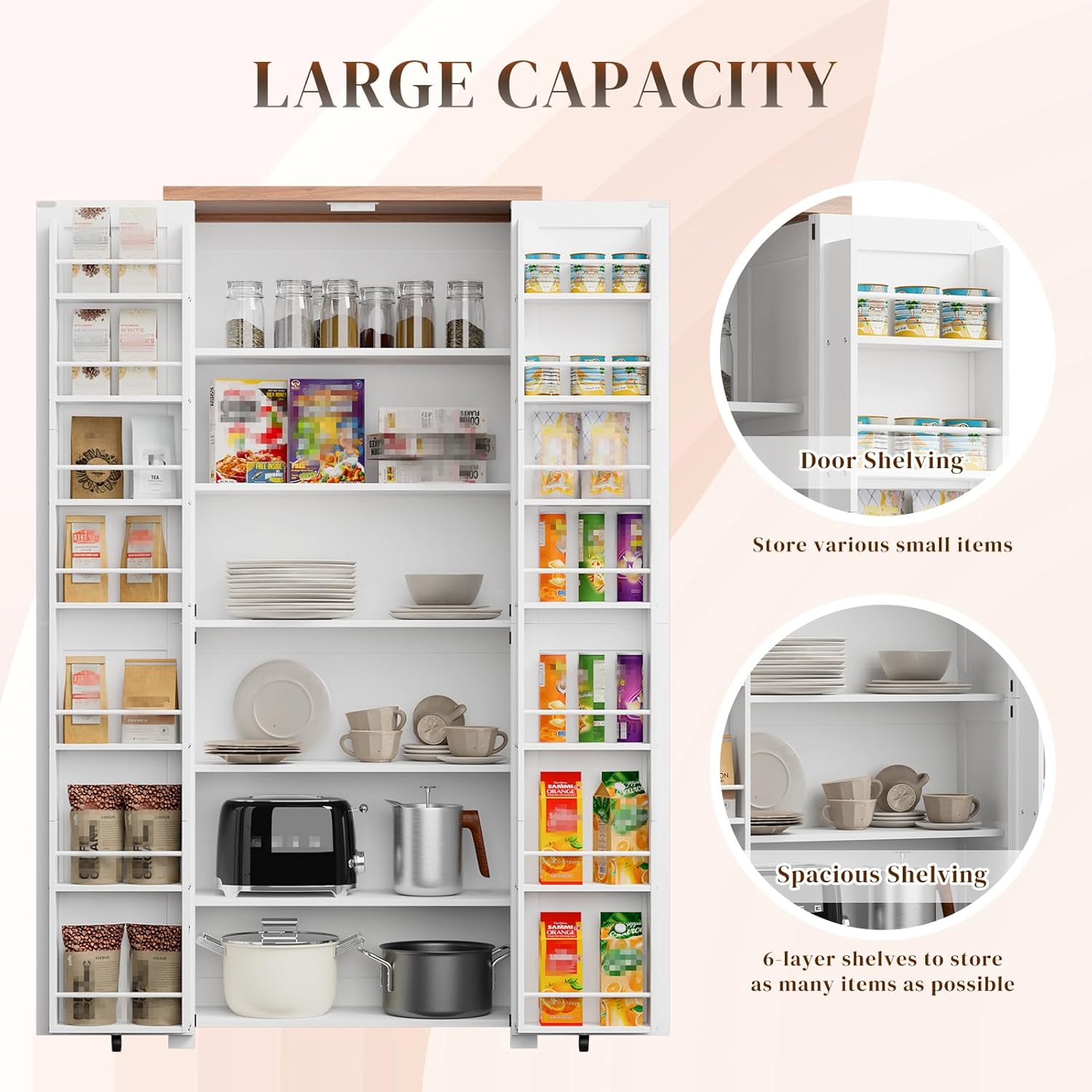 HollyHOME Kitchen Pantry Cabinet White（2-Door）