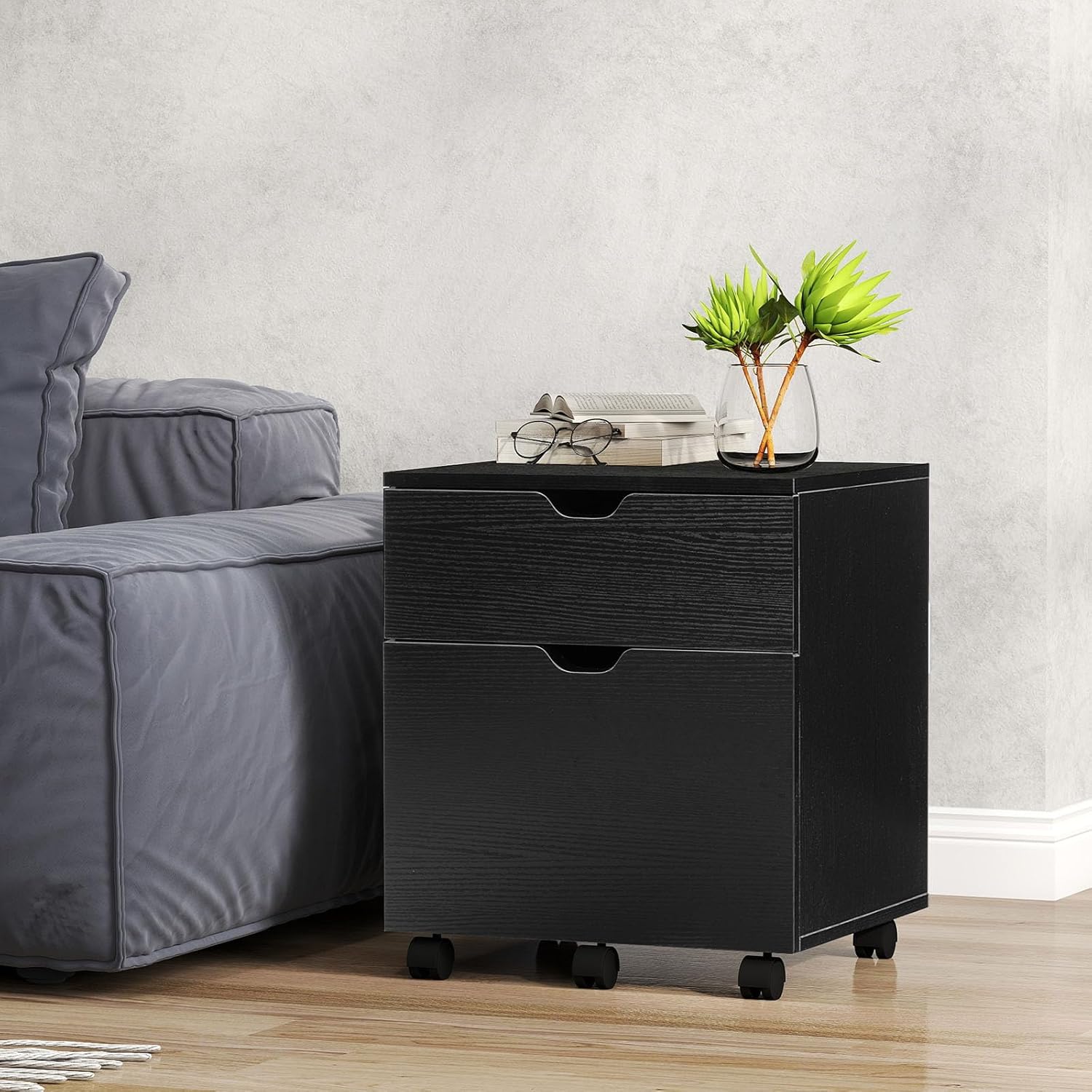 HollyHOME Black 2 Drawers Filing File Cabinet
