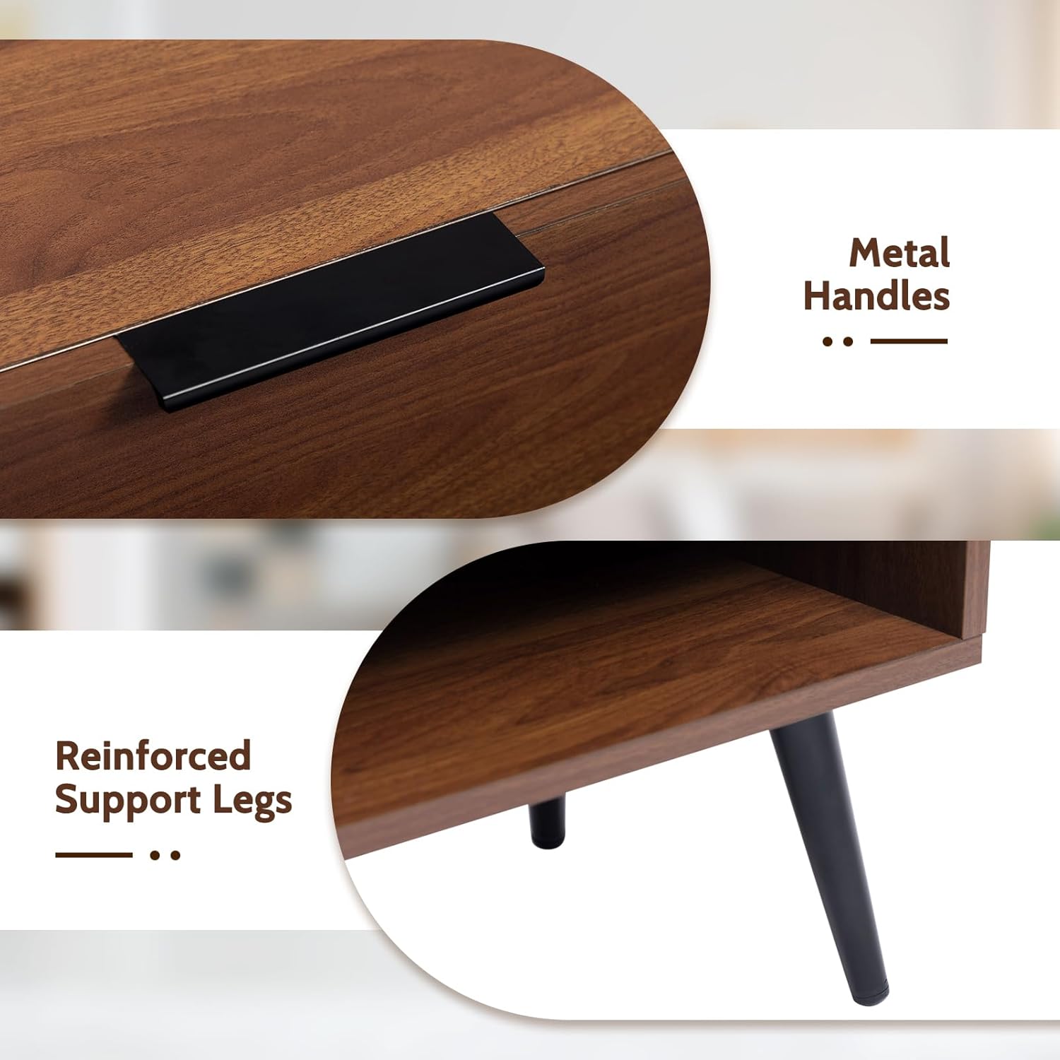 HollyHOME 53"(L) Retro Brown Wood TV Stand(with 2 Drawers）