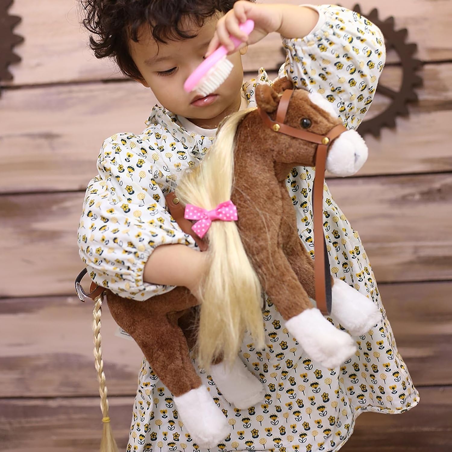 HollyHOME Palomino Horse Stuffed Animal Pretty Pony Plush Toy Pretend Play Horse 11 inches Beige