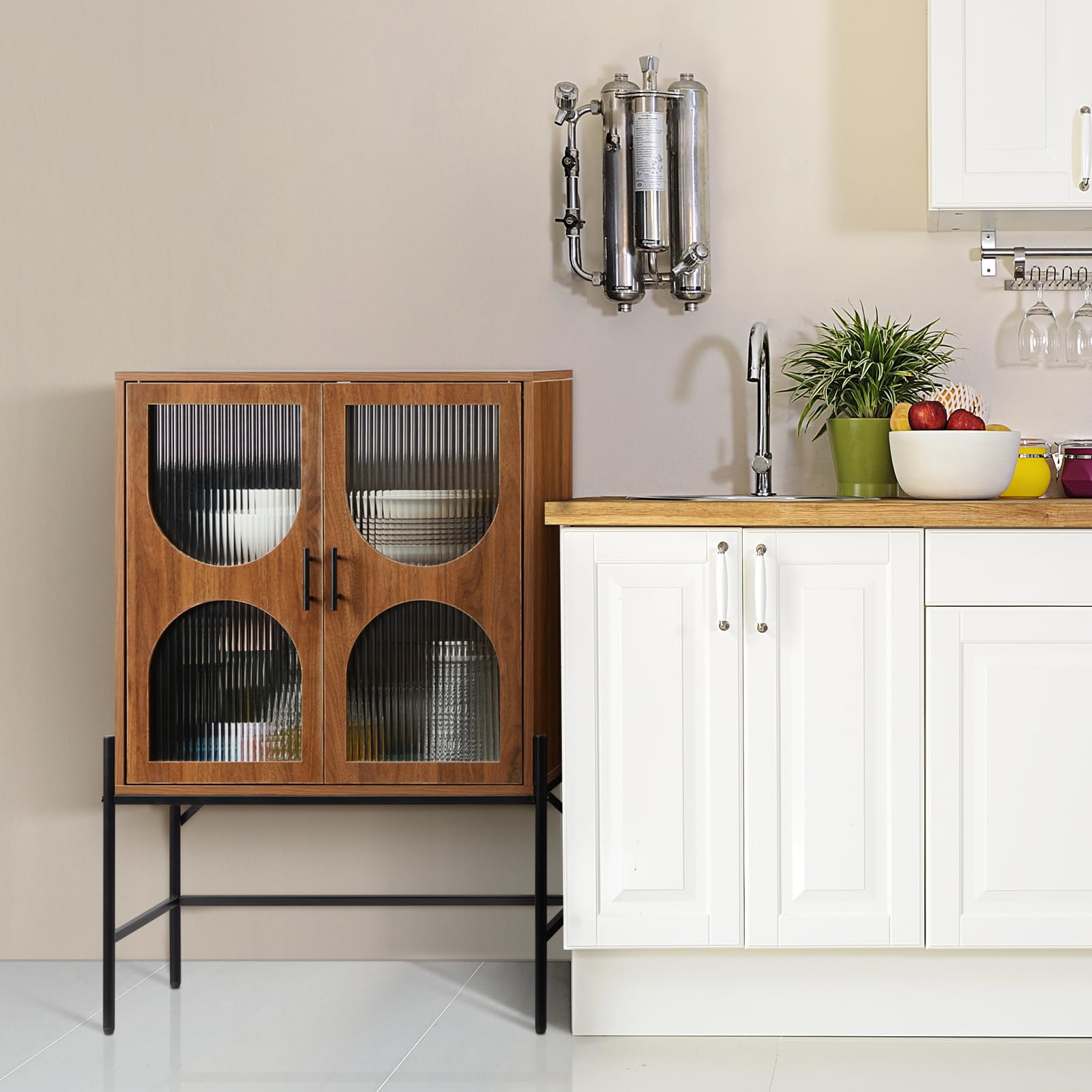 HollyHOME 41.3"(H) Wooden Storage Cabinet with Glass Doors