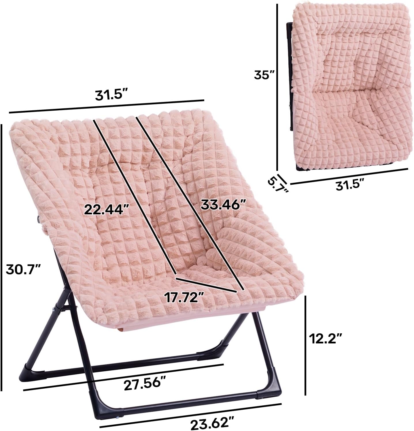 HollyHOME X-Large Saucer Chair with Foldable Ottoman, Comfy Oversized Folding Chair and Folding Footrest Stool Set, Faux-Fur Reading Chair and Footstool for Living Room, Bedroom, White Chair&Stool