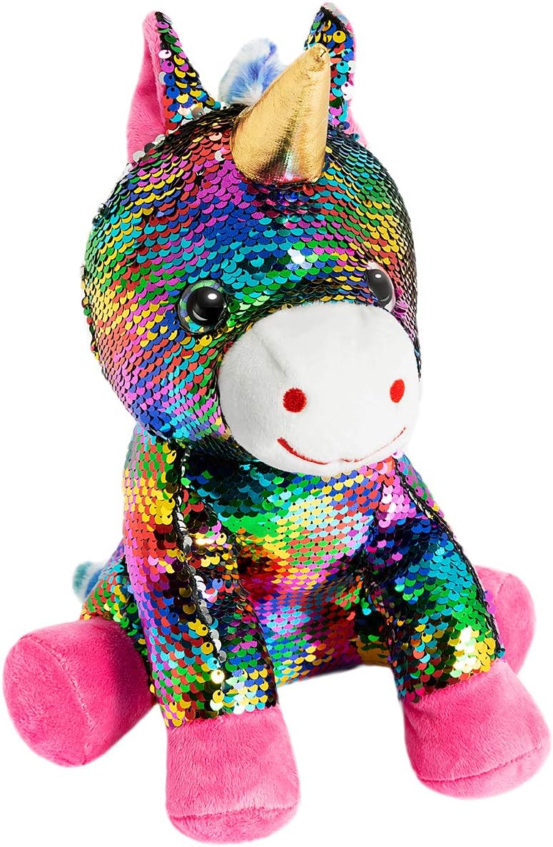 HollyHOME Sequins Unicorn Stuffed Animal Toy Reversible Rainbow Sequins Unicorn Gift for Kids 12 Inches