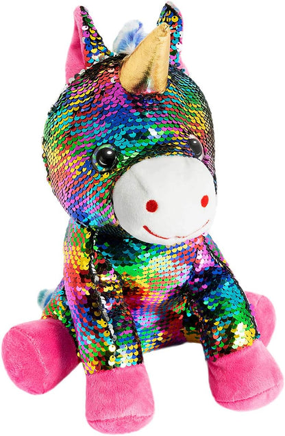 HollyHOME Sequins Unicorn Stuffed Animal Toy Reversible Rainbow Sequins Unicorn Gift for Kids 12 Inches