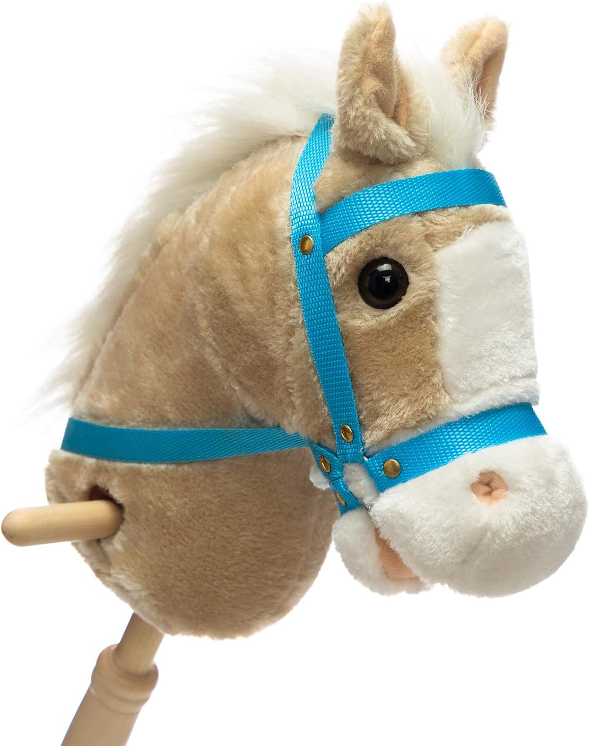 HollyHOME Stick Horse Plush Handcrafted Hobby Horse on a Stick with Wood Wheels Real Pony Neighing and Galloping Sounds for Kids Toddlers Beige 36 Inches(AA Batteries Required)