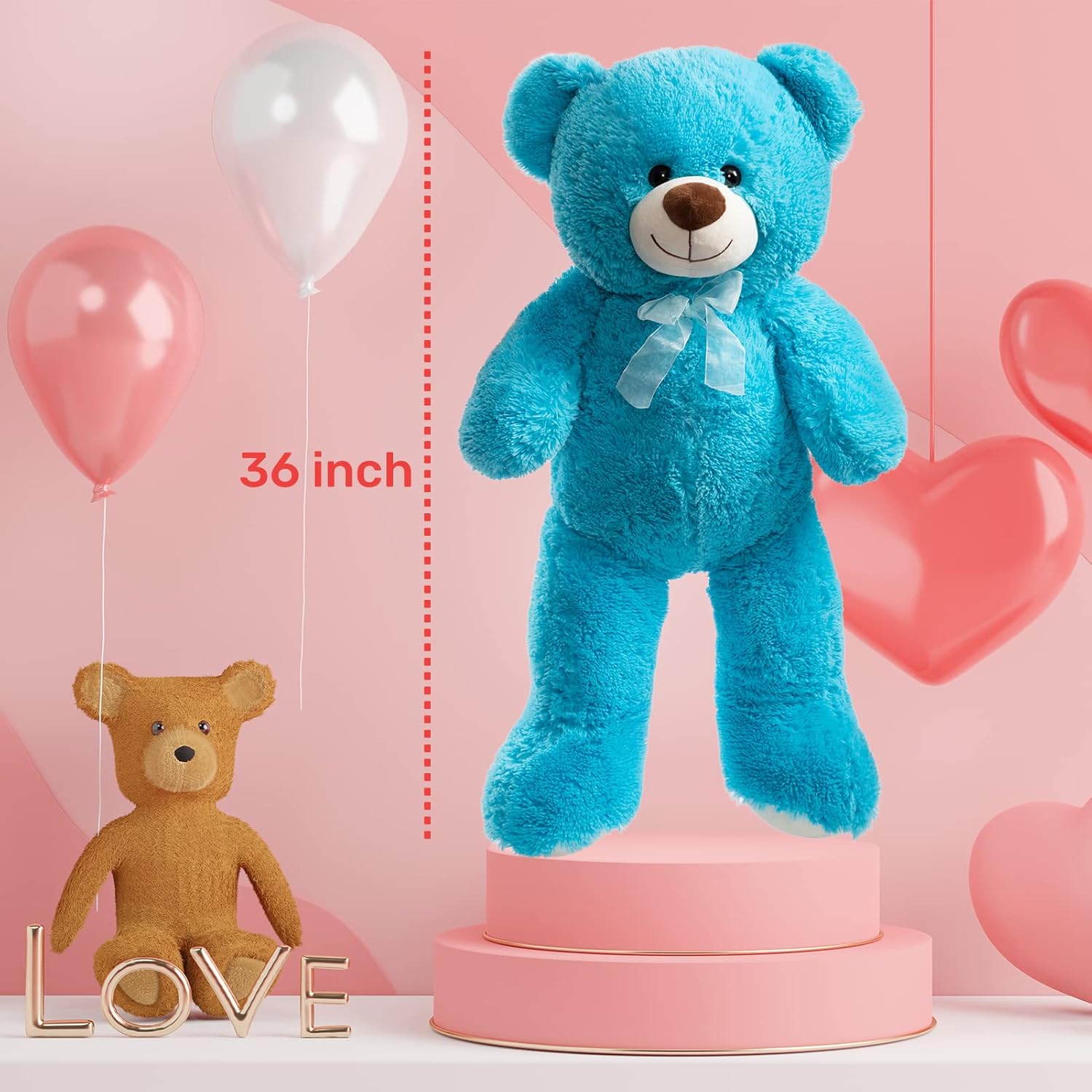 HollyHOME Big Teddy Bear Large Teddy Bear Stuffed Animal Birthday Valentines Day Plush for Kids and Girlfriend 36 inch Blue