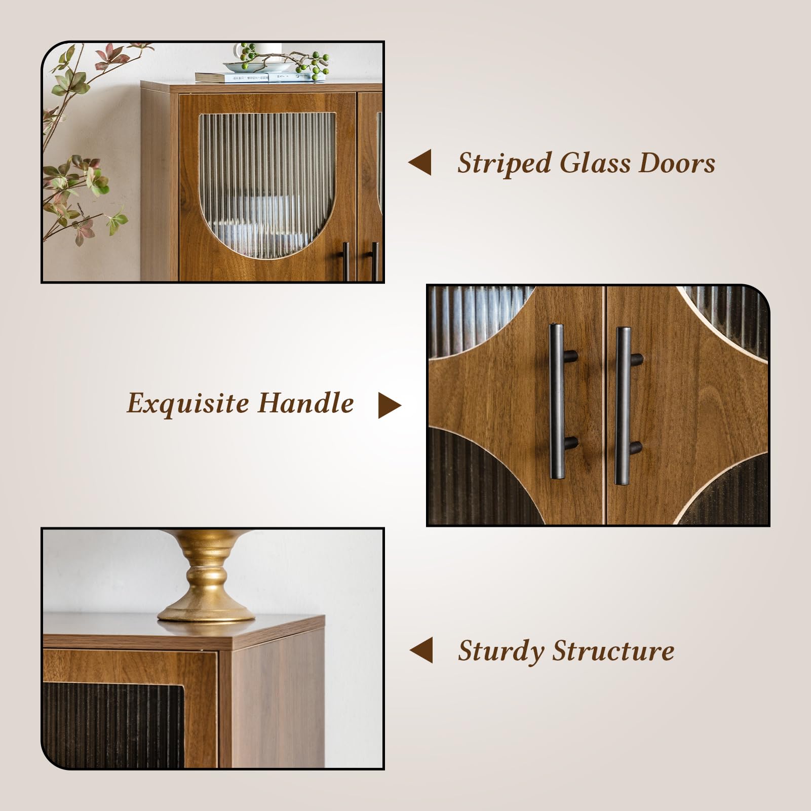 HollyHOME 41.3"(H) Wooden Storage Cabinet with Glass Doors