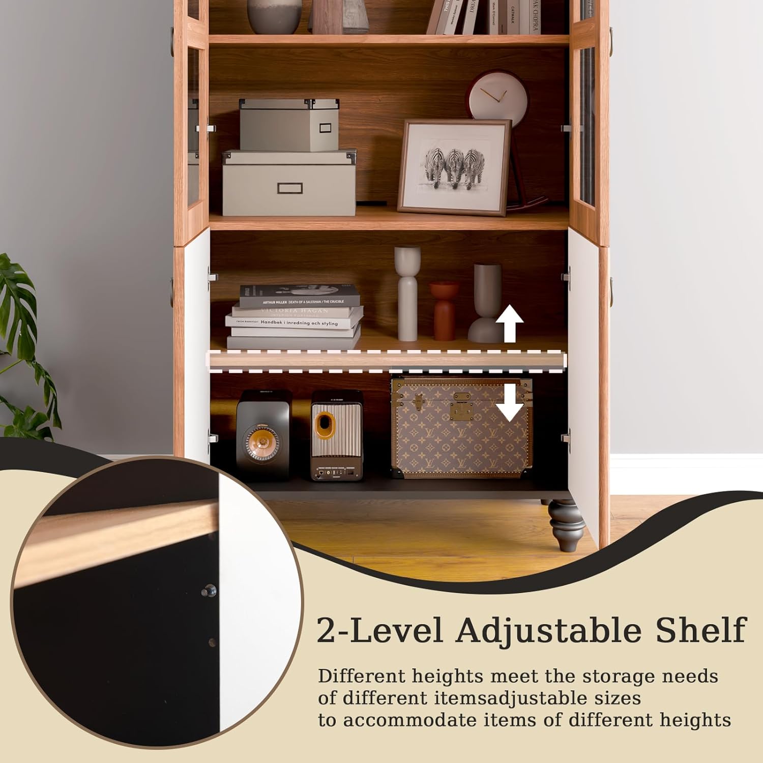 HollyHOME 66.6" Arched Kitchen Pantry Cabinet