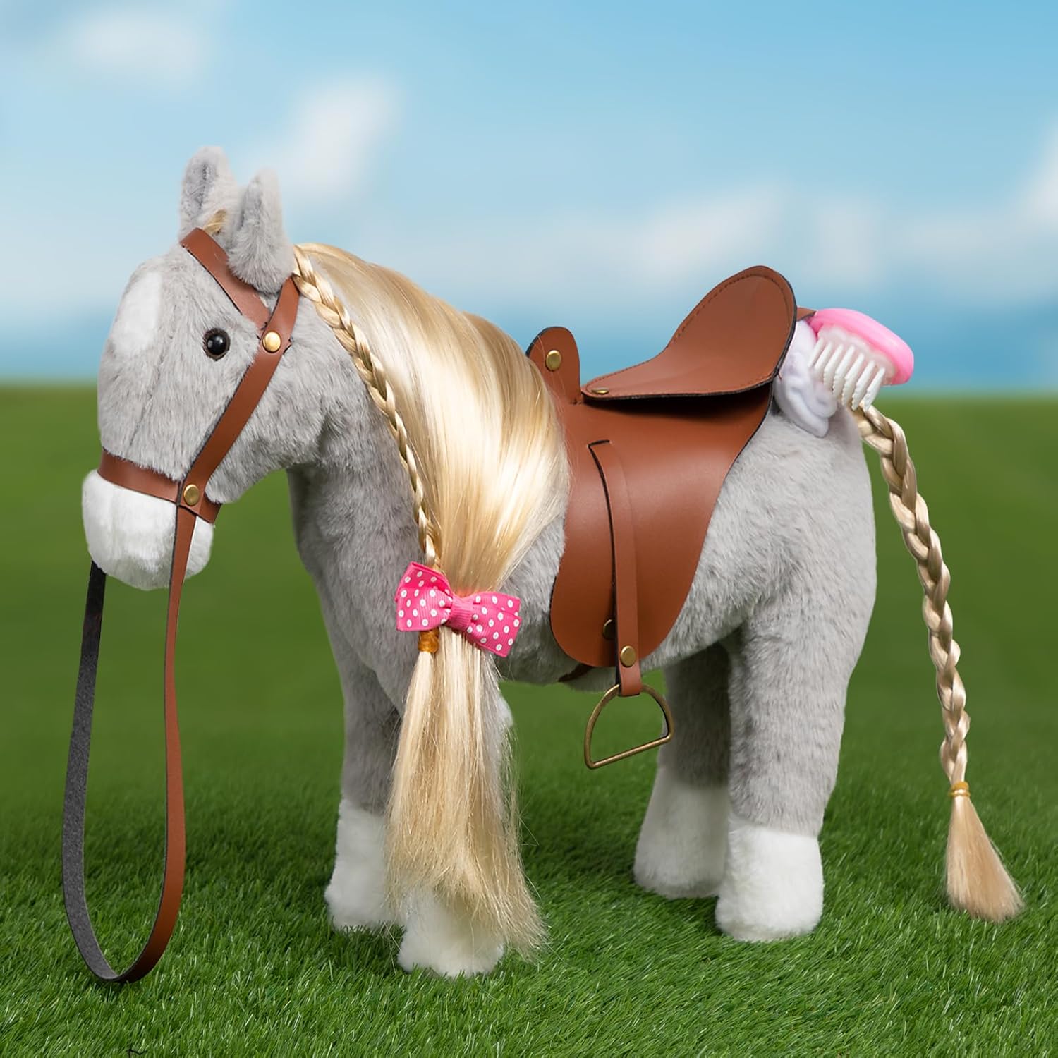 HollyHOME Palomino Horse Stuffed Animal Pretty Pony Plush Toy Pretend Play Horse 11 inches Beige