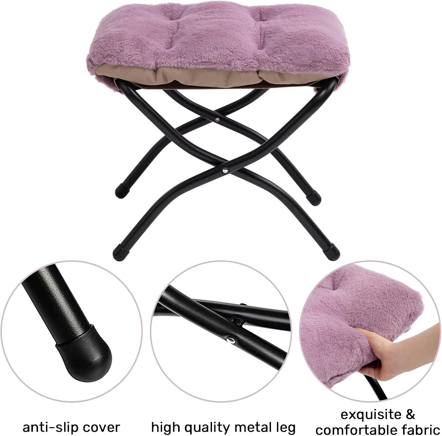 HollyHOME Fabric Lazy Chair with Foldable Ottoman, Accent Comfy Lounge Arm Chair and Folding Footrest Stool Set, Leisure Sofa Reading Chair and Footstool for Living Room, Bedroom, Dorm, Purple