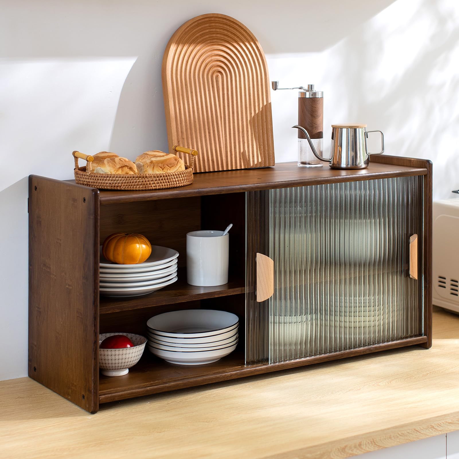 HollyHOME 41.3"(H) Wooden Storage Cabinet with Glass Doors