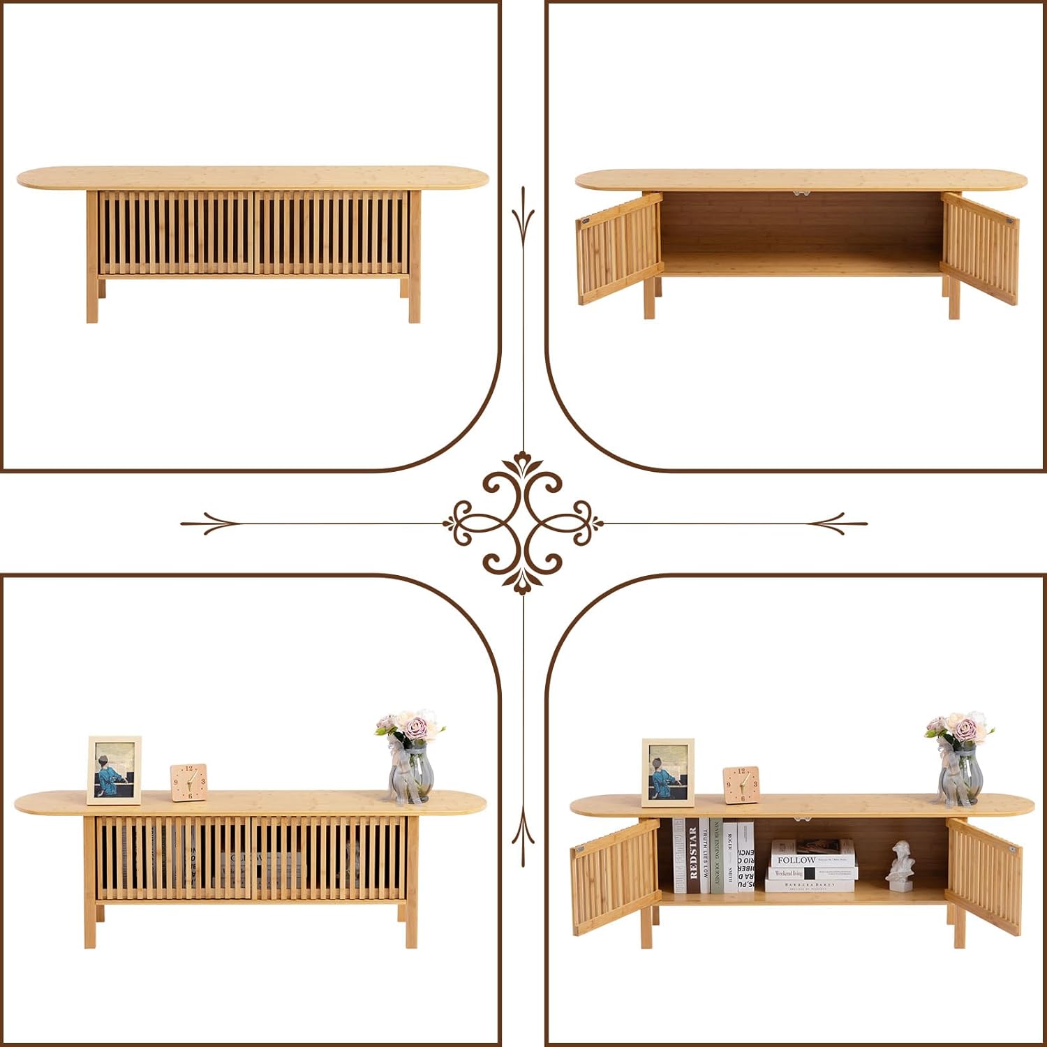 HollyHOME Bamboo TV Stand (with Fence Door)