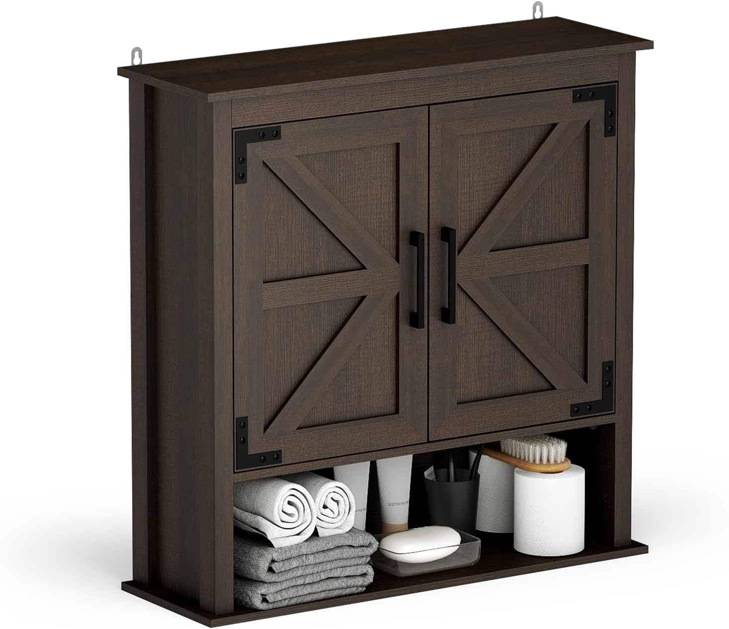 HollyHOME Farmhouse Wall Wood Medicine Cabinet for Bathroom, Kitchen, Laundry Room, Living Room, Dark Brown