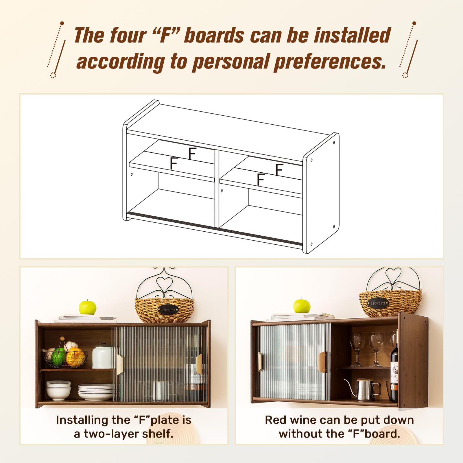 HollyHOME 41.3"(H) Wooden Storage Cabinet with Glass Doors