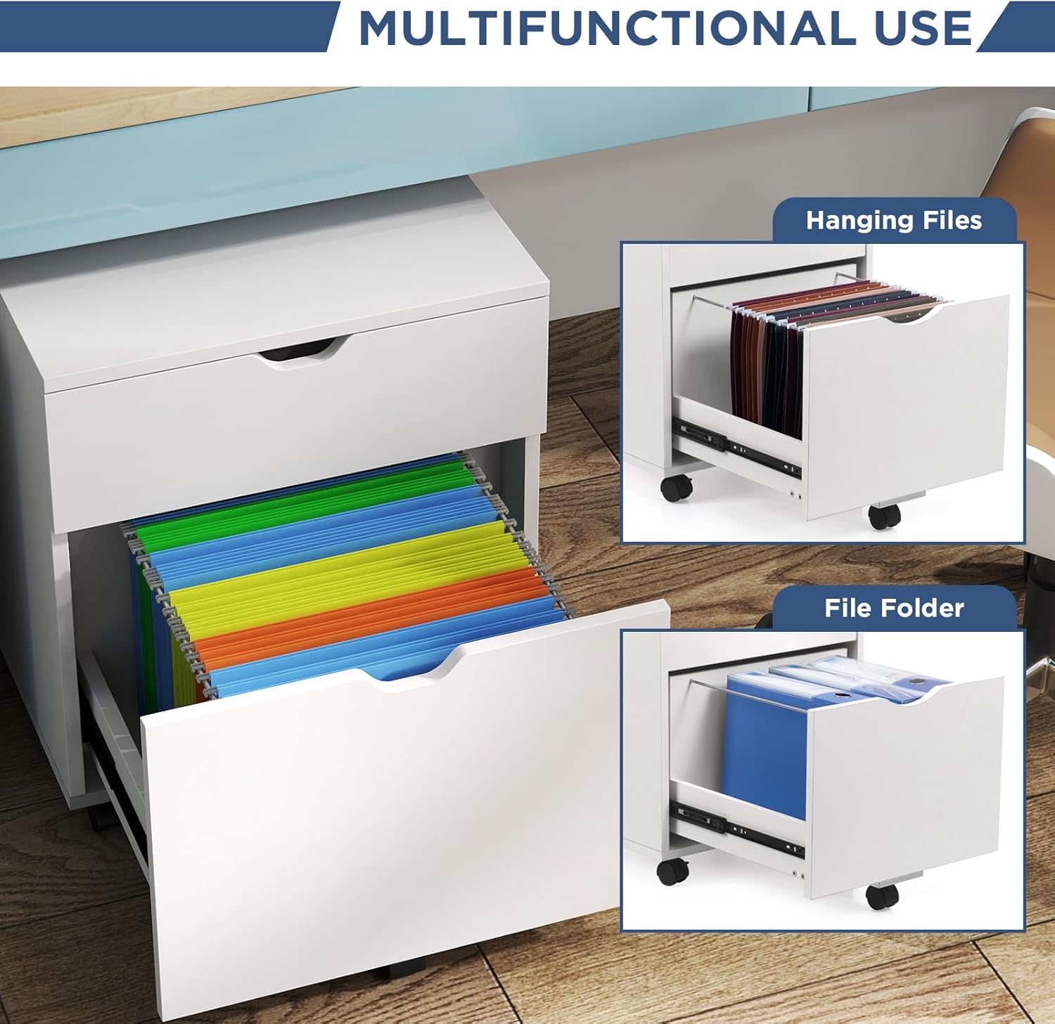 HollyHOME White 2-Drawer Wood File Cabinet