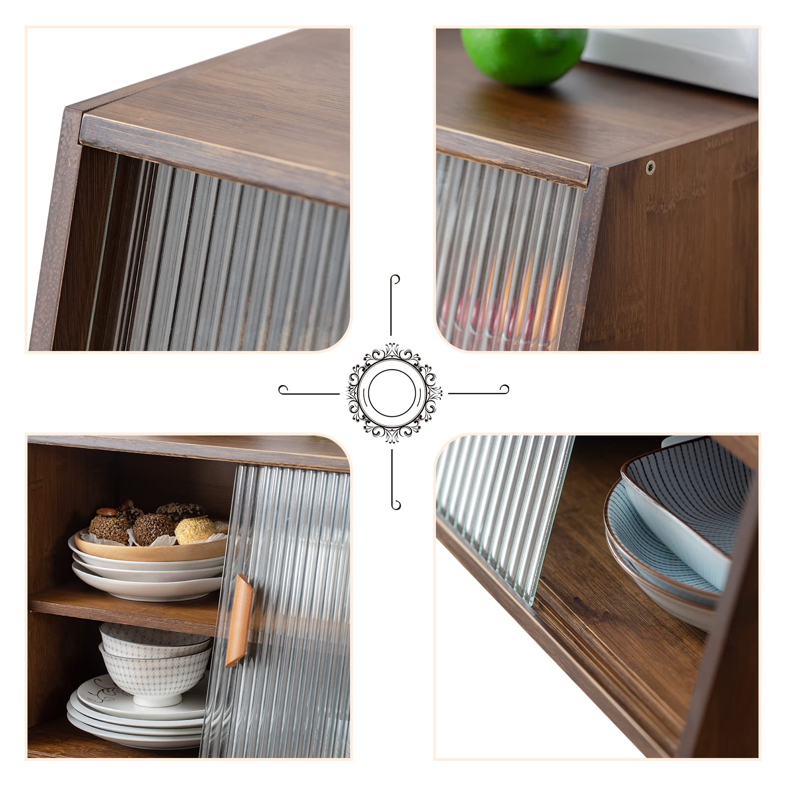 HollyHOME 41.3"(H) Wooden Storage Cabinet with Glass Doors