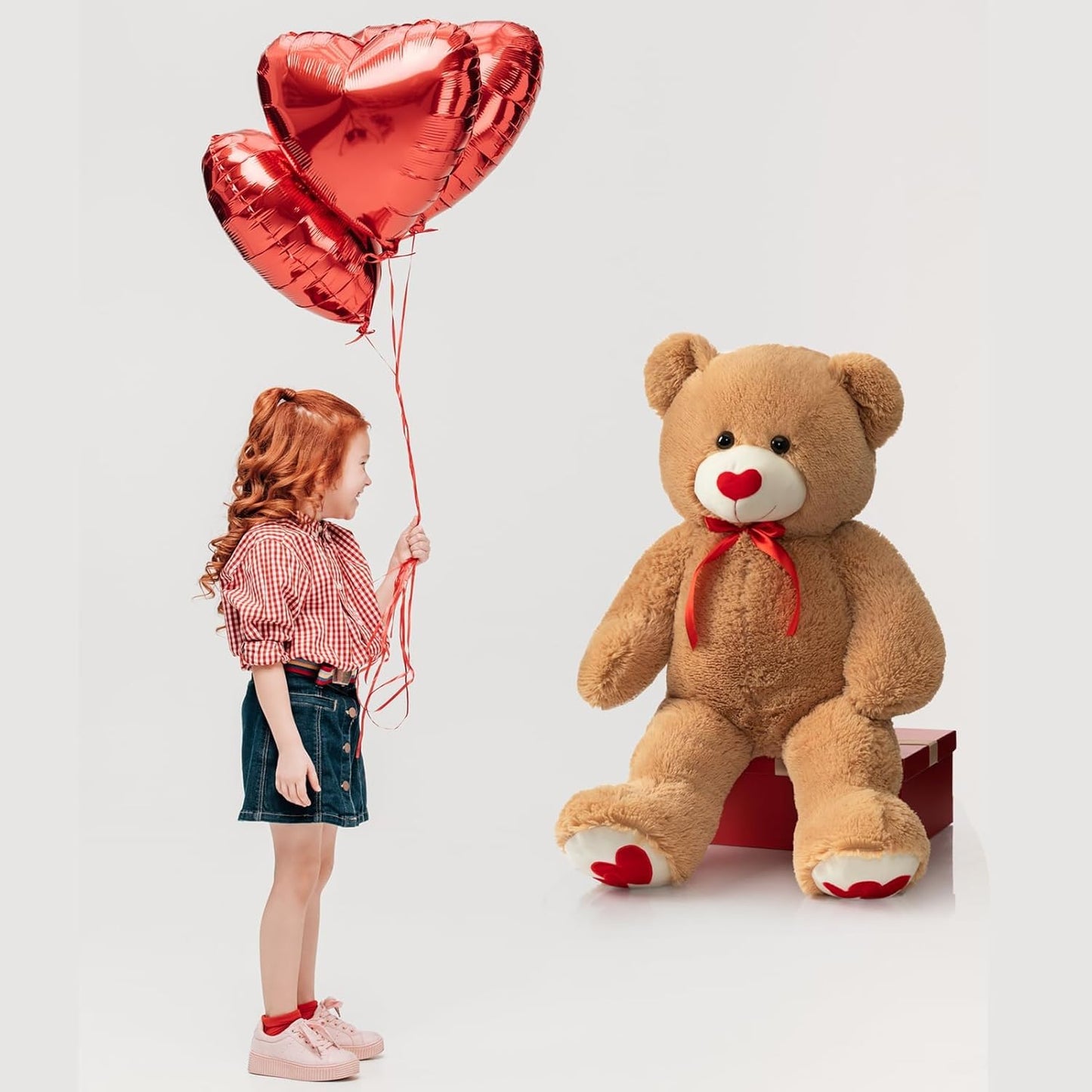 HollyHOME Big Teddy Bear Stuffed Animal Large Bear Plush with Red Heart for Girlfriend and Kids Valentine's Day 36 inch Tan