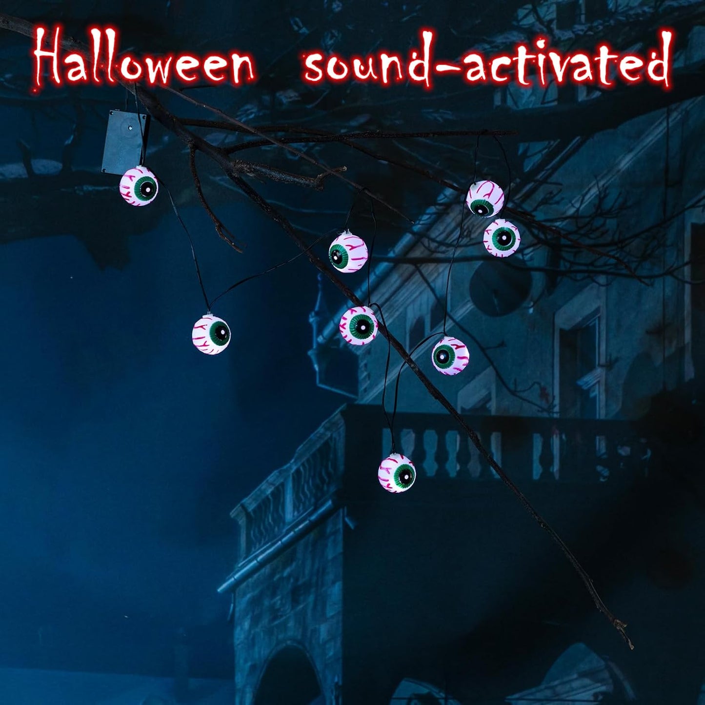 HollyHOME Halloween Eyeball Decoration Sound Activated Spooky Eyeballs with Led Lights and Creepy Sound Halloween Party Supplies 72’’