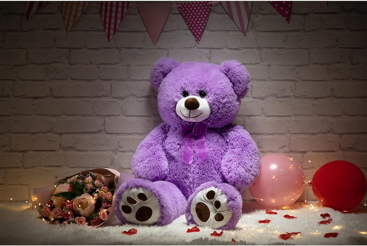 HollyHOME Teddy Bear Stuffed Animal Plush Giant Teddy Bears with Footprints Big Bear 36 inch Purple