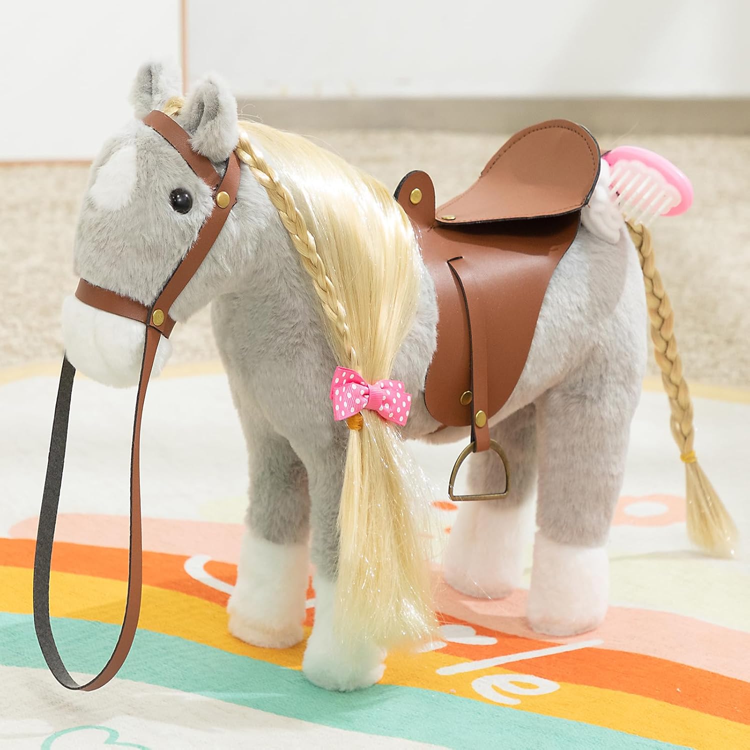 HollyHOME Palomino Horse Stuffed Animal Pretty Pony Plush Toy Pretend Play Horse 11 inches Beige