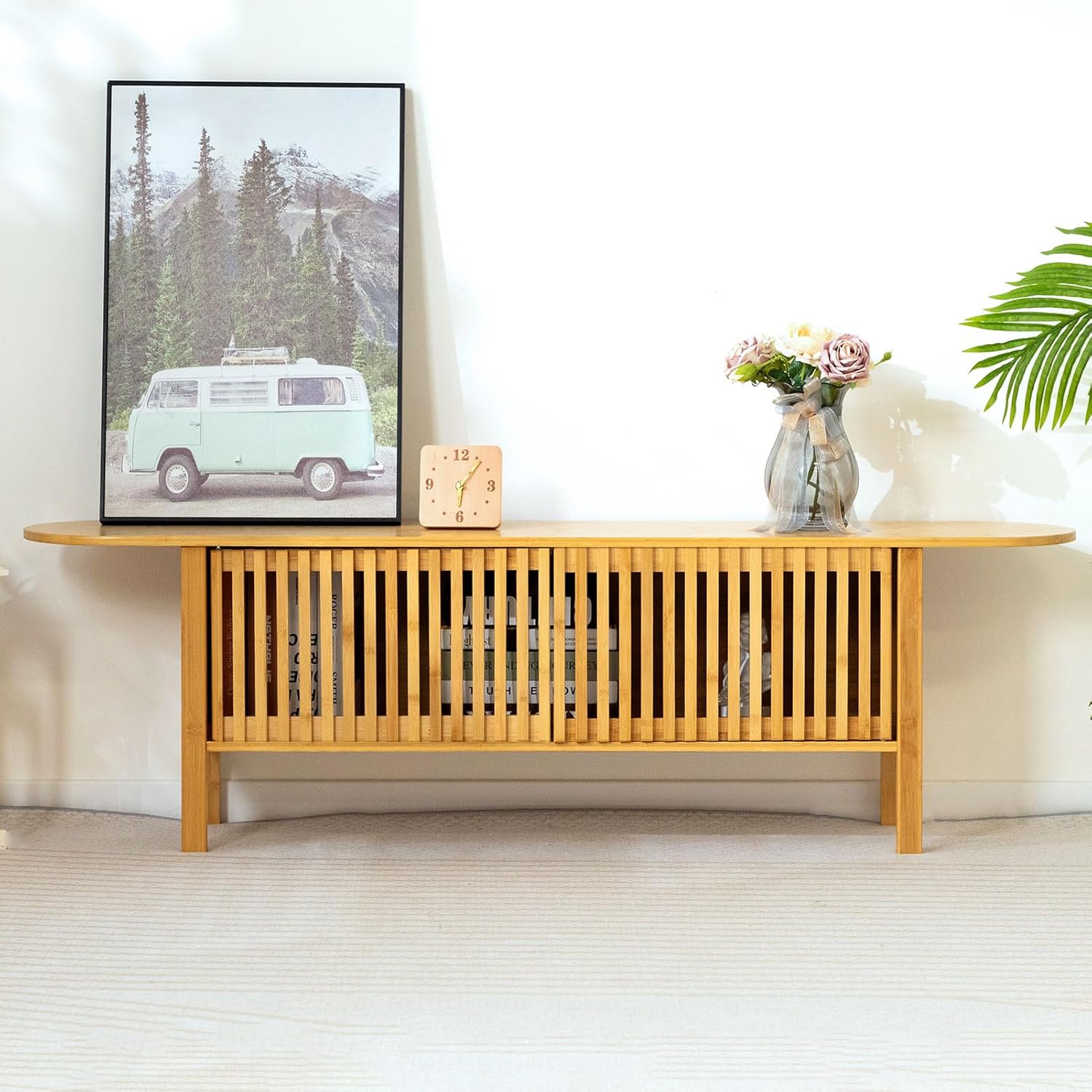 HollyHOME Bamboo TV Stand (with Fence Door)
