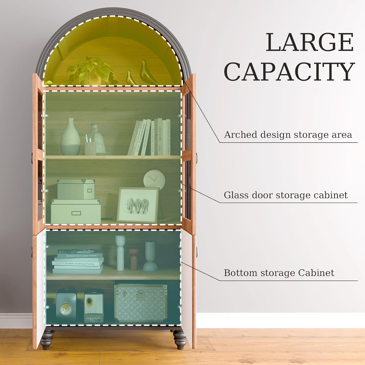 HollyHOME 66.6" Arched Kitchen Pantry Cabinet