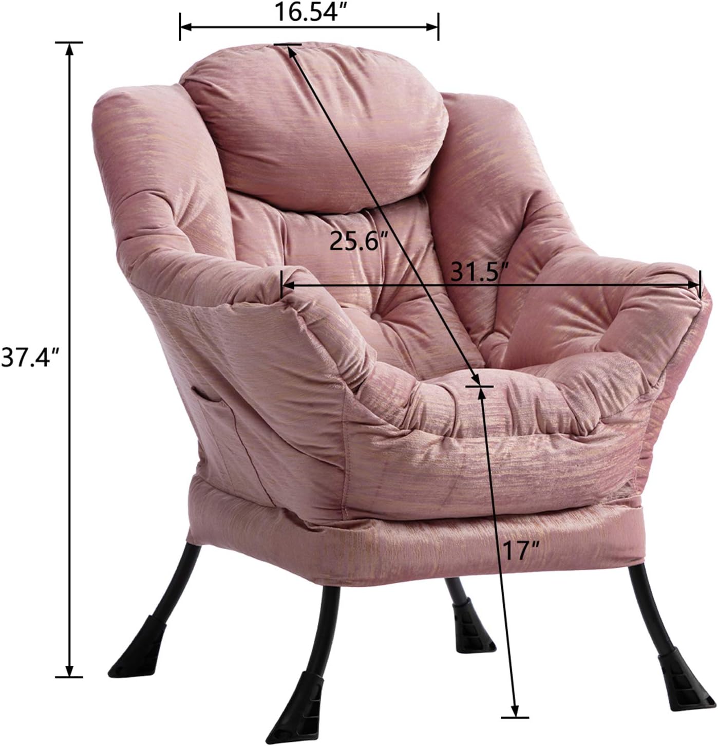 HollyHOME Modern Fabric Large Lazy Chair, Accent Oversized Comfy Reading Chair, Thick Padded Cozy Lounge Chair with Armrest, Leisure Sofa Chair for Living Room, Bedroom, Dorm, Gilding Pink