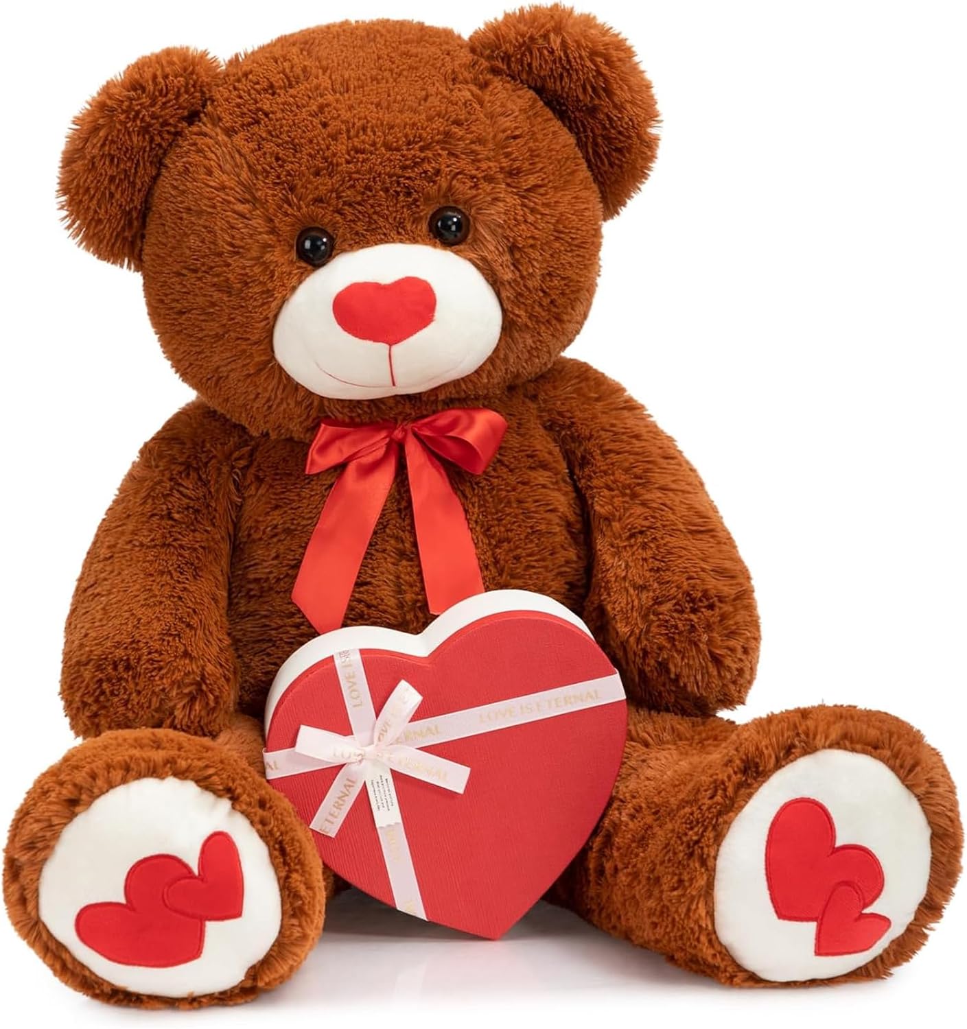 HollyHOME Big Teddy Bear Stuffed Animal Large Bear Plush with Red Heart for Girlfriend and Kids Holiday Toy Gift 36 inch Brown