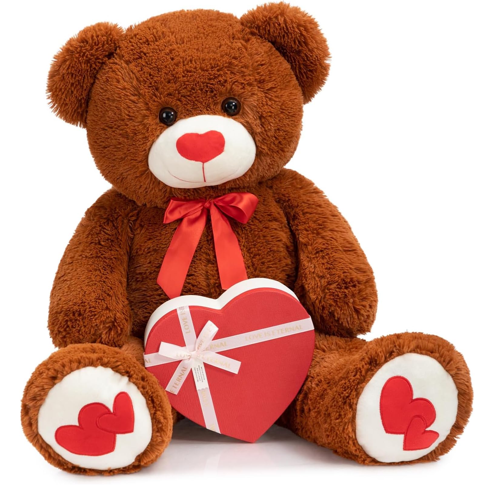 HollyHOME Big Teddy Bear Stuffed Animal Large Bear Plush with Red Heart for Girlfriend and Kids Holiday Toy Gift 36 inch Brown