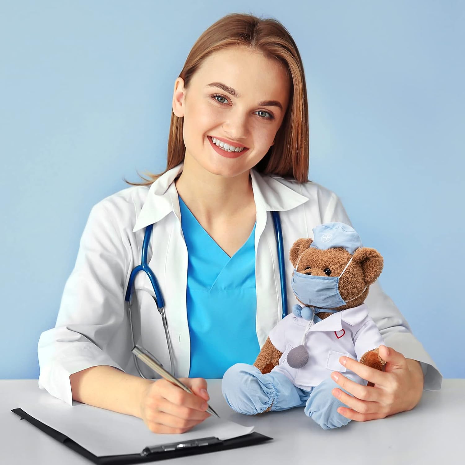 HollyHOME Doctor Bear Stuffed Animal Teddy Bear in Doctor Uniform Medical Gifts for Doctors Med School Students and Kids 16 inches