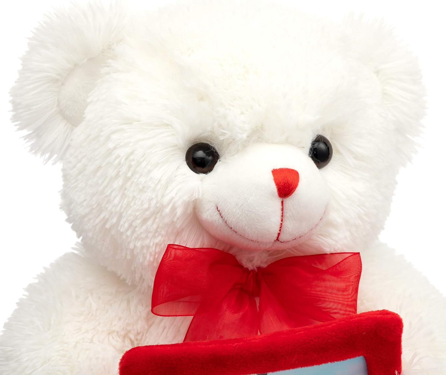 HollyHOME Teddy Bear Stuffed Animal Plush Bear with Red Bow Holding a Picture Frame Soft Plush Toy Christmas Valentine's Day Gift 12 Inches White