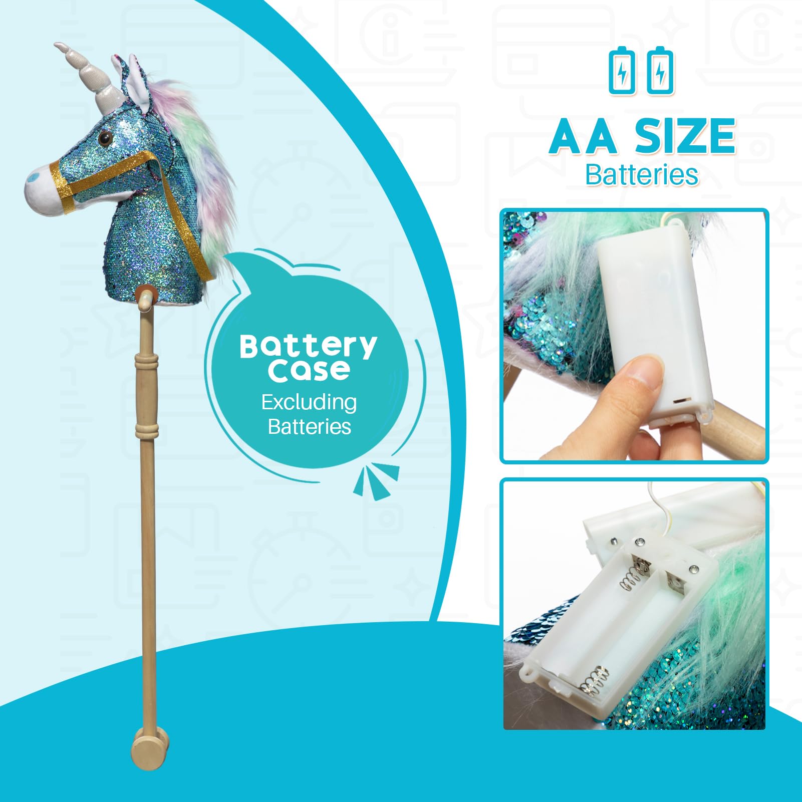 HollyHOME Unicorn Stick Horse with Wood Wheels Real Pony Neighing and Galloping Sounds Plush Unicorn Toy Pink with Rainbow Mane 36 Inches(AA Batteries Required)