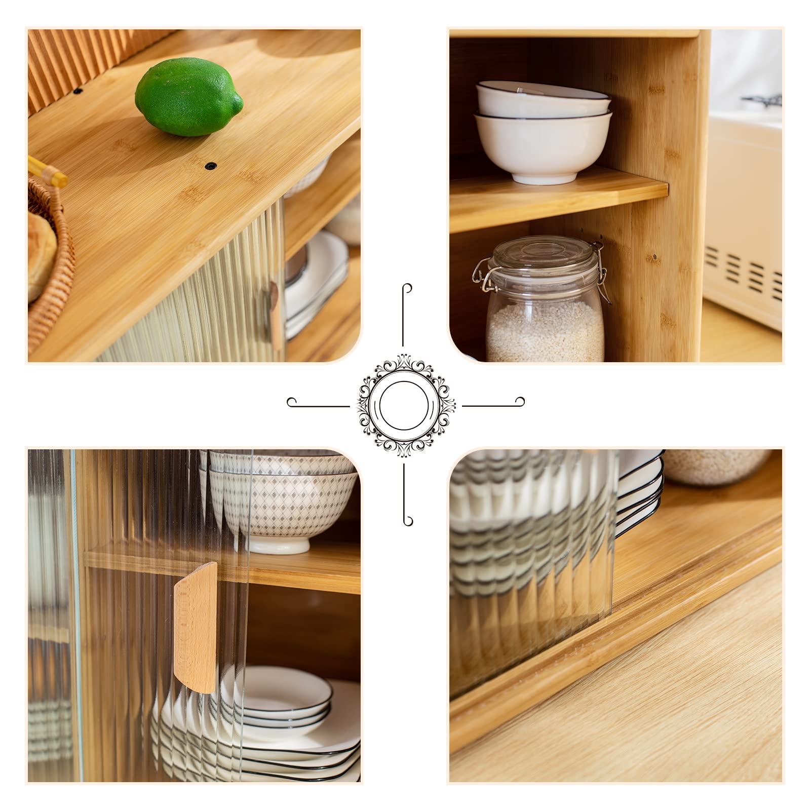 HollyHOME 41.3"(H) Wooden Storage Cabinet with Glass Doors