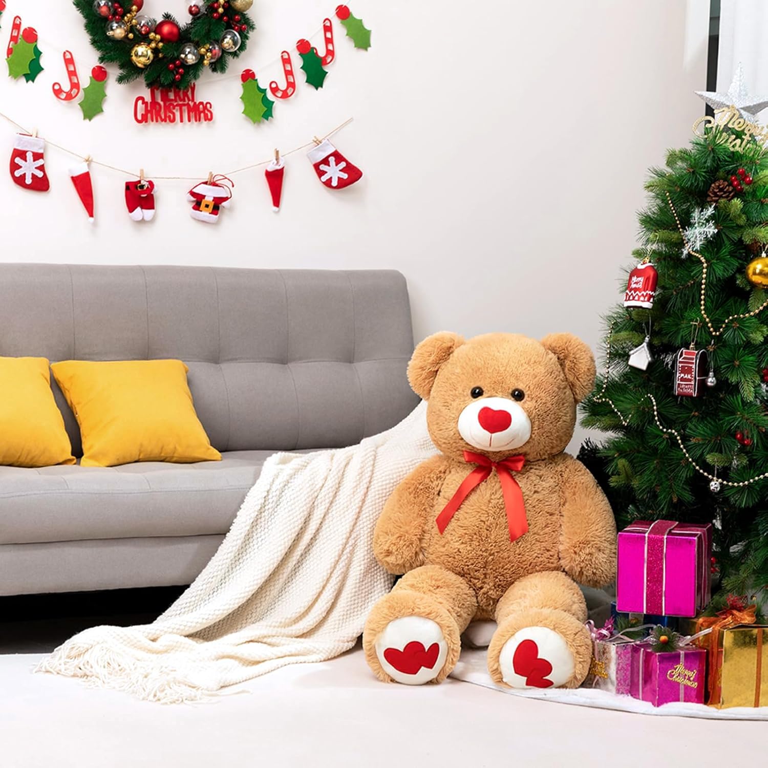 HollyHOME Big Teddy Bear Stuffed Animal Large Bear Plush with Red Heart for Girlfriend and Kids Holiday Toy Gift 36 inch Black